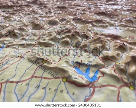 A relief map closeup view