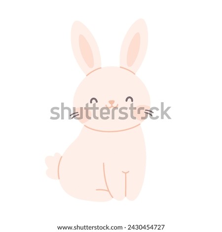Cute white bunny. Easter and spring character. Vector illustration in flat style