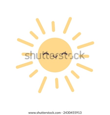 Cute Sun character. Smiling sunny face. Vector illustration in flat style