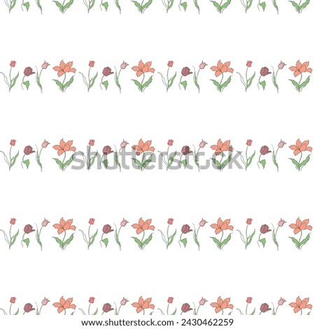pattern with tulip drawn in vector, spring bulbous flower. Royalty-Free Stock Photo #2430462259