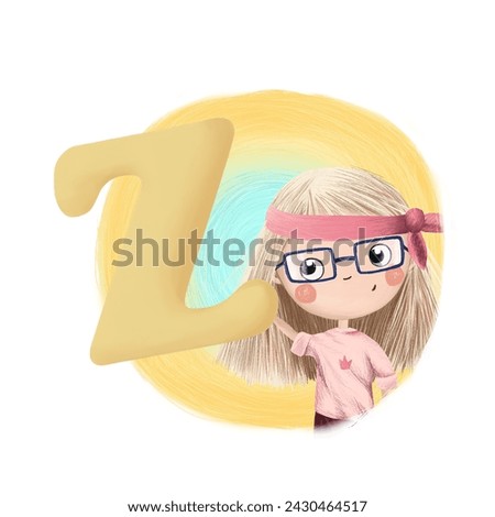 Cute little girl with letter Z. Colorful cartoon graphics. Learn alphabet clip art collection on white background