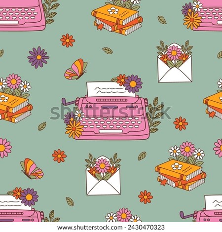 seamless pattern  with typewriter, books, envelope
