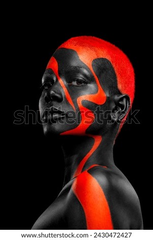 Art Face. How To Make A Mixtape Cover Design - Download High Resolution picture with black and red body paint on african woman for your music song. Create album template with creative Image.