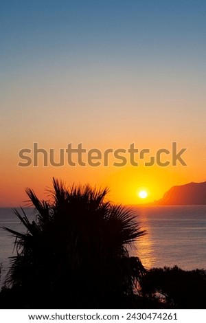 Panoramic picture. Sunrise on the paradise Mediterranean sea bay near Scopello, Sicily, Italy