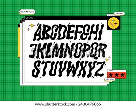 Vector Hand Drawn Alphabet in Funky Style. Trendy Liquid and Groovy Letters. Decorative Artistic Font. Y2K Letters Style.	
