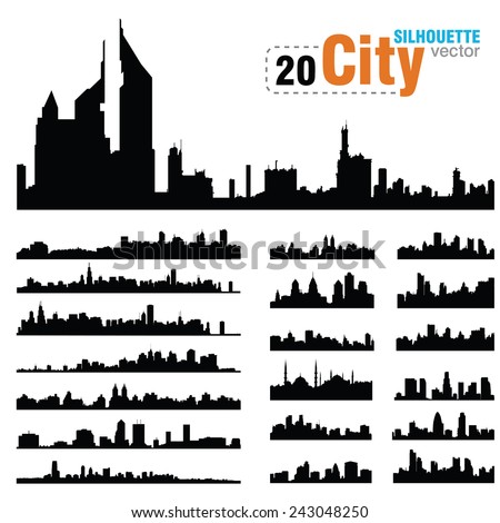 Vector silhouettes of city skylines Royalty-Free Stock Photo #243048250