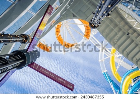 Cruise ship water slides and signs