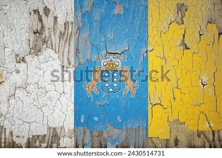 Canary Islands flag and paint cracks. Prison concept with border image. Canary Islands is currently heading toward recession. Inflation. employment. economic recession. Double exposure hologram