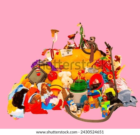 children's toys and home appliances in a group for background