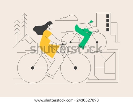 Cycling experiences abstract concept vector illustration. Cycling in nature experiences, family bike ride, best bicycle trails, rental service, city tour, indoors velodrome abstract metaphor. Royalty-Free Stock Photo #2430527893