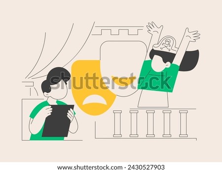 Theatre camp abstract concept vector illustration. Theatre training for kids, summer vacation camp, holiday acting program, young actor course, children drama school performance abstract metaphor. Royalty-Free Stock Photo #2430527903