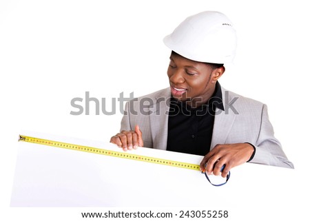 Engineer or architect man showing blank sign board