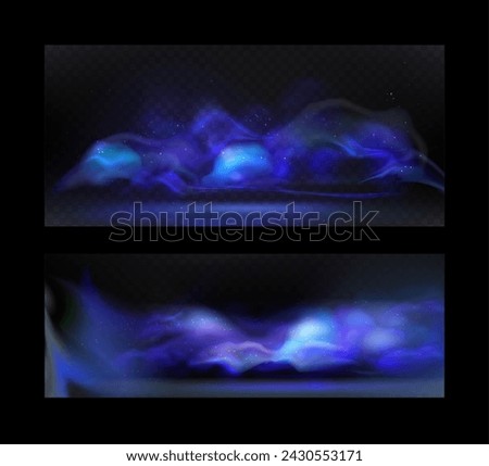Vector set illustration of blue abstract smoke background with glowing particles. Smoke effect. Futuristic design. Eps 10