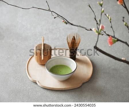 Matcha green tea and Japanese tea ceremony ware. Royalty-Free Stock Photo #2430554035