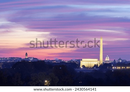 Wide angle view of Washington DC skyline