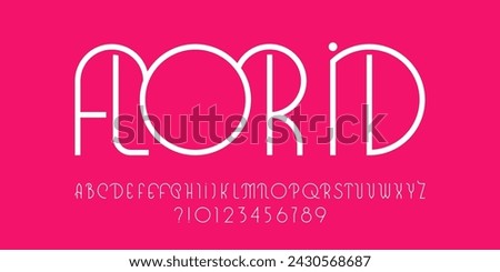 Florid alphabet font in outline style. Ornate letters and numbers. Suitable for logos. Vector illustration for your design. Royalty-Free Stock Photo #2430568687