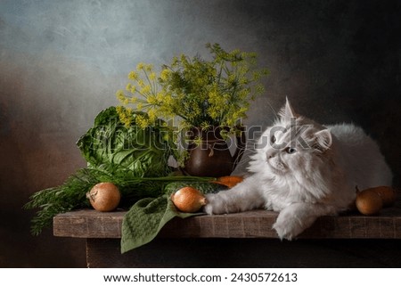 Modern still life with white kotomi vegetables on a wooden table.