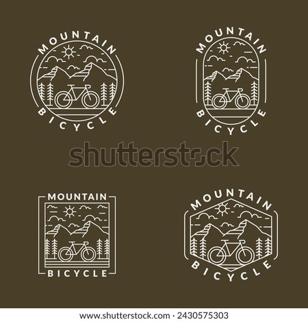 Mountain and bicycle monoline or line art style vector illustration, design can be for t shirts, sticker, printing needs	