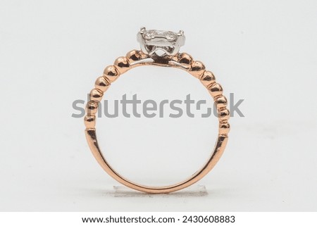 Close-up view angle of Diamond ring still life with white background
