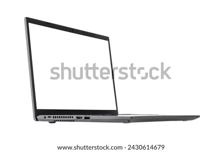 white mock up on laptop screen isolated on white background side view