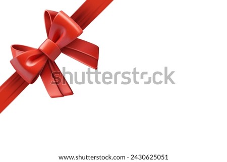 Red ribbon with bow on the corner. Design trmplate. 3d vector illustration