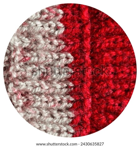 Pattern fabric made of wool. Handmade knitted fabric red and white wool background texture