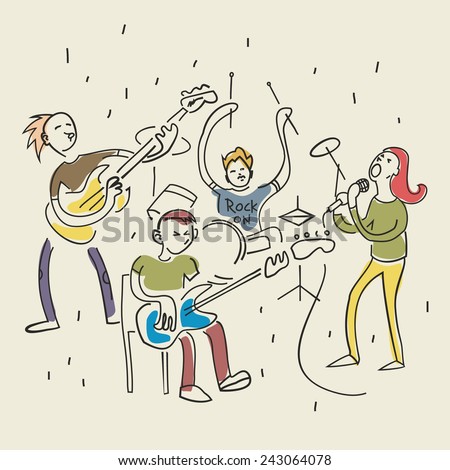 Rock band vector cartoon graphic illustration