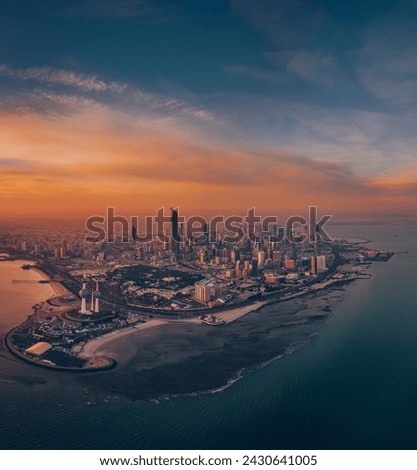 Aerial picture for kuwait city during sunset.