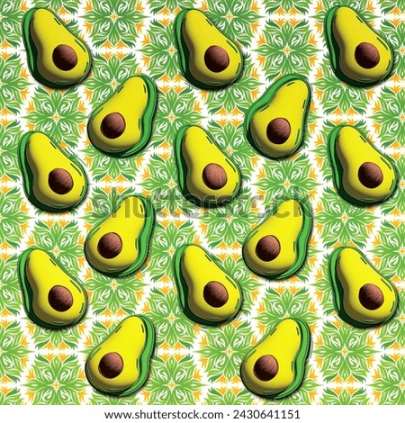 Avocado cut pattern, drawing, illustration on an abstract, appetizing background. Finding the perfect shade of yellow in a ripe avocado is like finding gold. It's all about the perfect balance.
