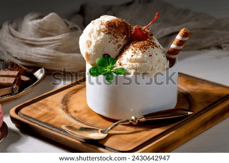 Ice cream in a cup, on a color background
