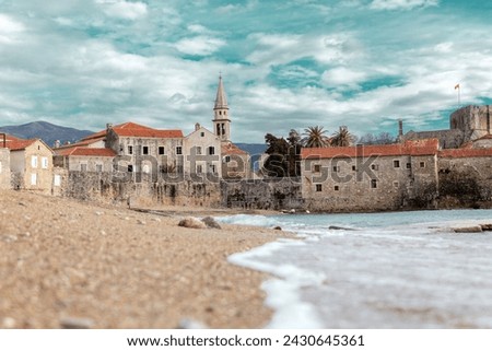 The old city walls of Budva along the Adriatic coast, Montenegro. Royalty-Free Stock Photo #2430645361
