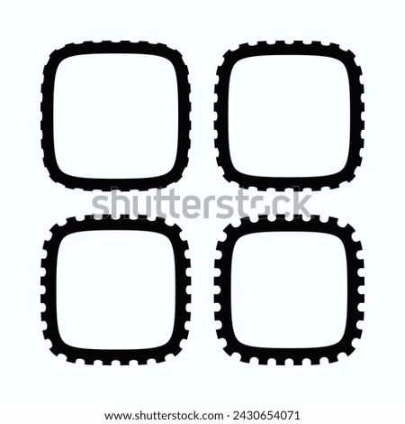 Perforated edge hollow squircle stroke shapes. A group of four curved squares with notched edges. Isolated on a white background. Royalty-Free Stock Photo #2430654071