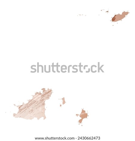 High detailed vector map. Guernsey. Watercolor style. Beige and red color. Brown color.
