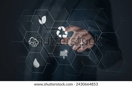 Man touch a screen to analyze ESG Business investment strategy economy Environment social governance