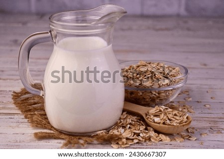 Organic oat milk. Vegan products concept.
 Royalty-Free Stock Photo #2430667307