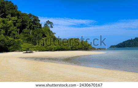 The tropical island lagoon with blue water as white beach natural island scene