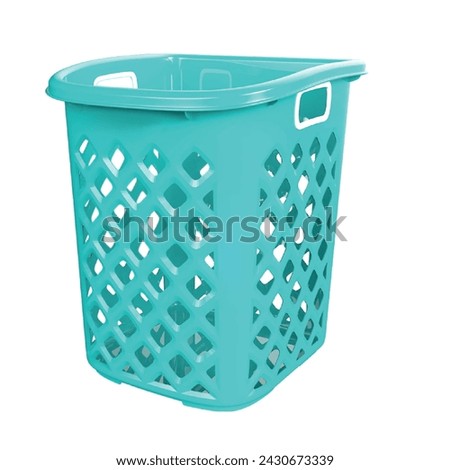 Green plastic laundry basket isolated on white background