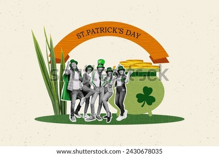Banner collage picture of positive glad people together celebrate cool party st patricks day isolated on painted background