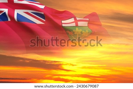 Flag of Ontario against the sunset. Province of Canada
