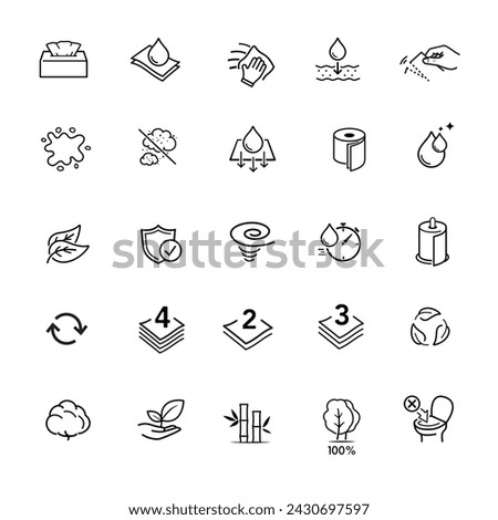 Set icons for toilet paper, napkins, wipes and other hygiene product. Vector illustration. Isolated on white background. It can be used in the adv, promo, package, etc. EPS10. Royalty-Free Stock Photo #2430697597