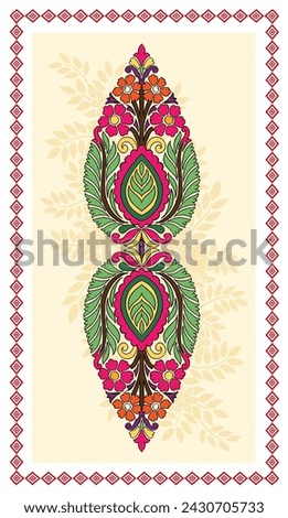 Blooming Beauty: A Handpainted Madhubani Celebration of a Vibrant Flower. Blooming Elegance: A Mesmerizing Madhubani Flower in Full Bloom. Madhubani painting, Flower, Folk art, Handpainted. Royalty-Free Stock Photo #2430705733