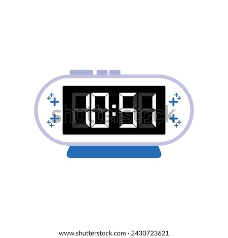 Digital Modern Alarm Clock Close Up Displaying 10:51 O'clock, Simple Flat Icon Vector