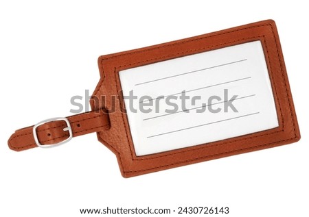 Blank, brown, leather luggage tag with white background