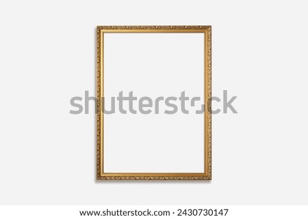 Horizontal blank vintage gilded frame with mat on a white background, old gold frame mockup Royalty-Free Stock Photo #2430730147