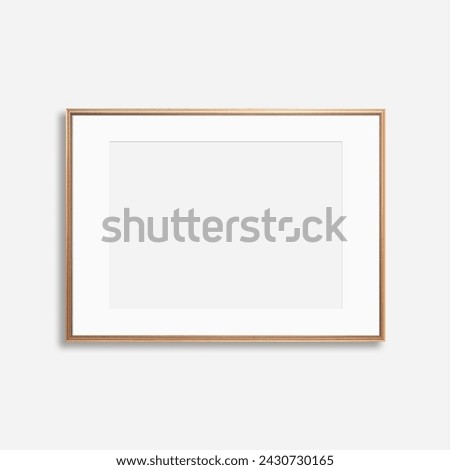 Thin horizontal rose gold vintage frame with mat on a white background