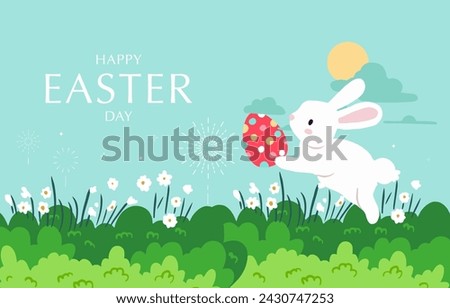 Collection of easter background set with rabbit and egg in garden Editable vector illustration for horizontal banner