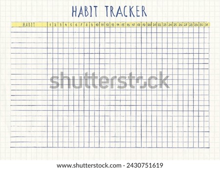 Habit tracker design, monthly planner blank. Letter format. Vintage hand drawn template. Checkered sheet of paper from a notebook. Royalty-Free Stock Photo #2430751619