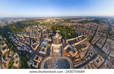 Rome, Italy. St. Peter's Cathedral - Basilica di San Pietro. Panorama of the city on a summer morning. Sunny weather. Aerial view Royalty-Free Stock Photo #2430754689