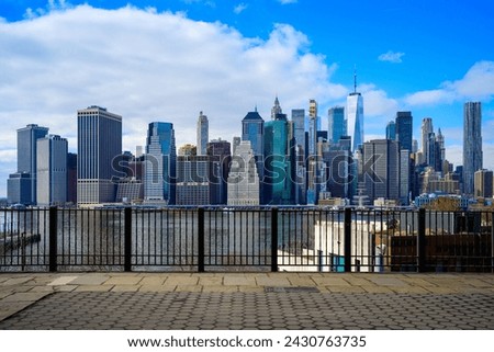New York City Lower Manhattan Skyline and skyscrapers over the East River, the view from Brooklyn Heights Promenade in New York, USA Royalty-Free Stock Photo #2430763735
