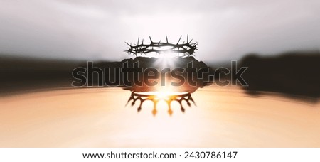 The inversion of the crown of thorns and the crown, which symbolizes Jesus' suffering and trials, symbolizes the death of the Savior and the resurrected King, background for Passion Week.
 Royalty-Free Stock Photo #2430786147